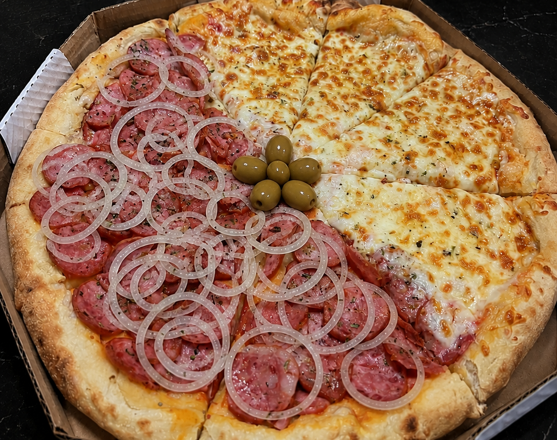 Meio a Meio: Mussarela + Calabresa