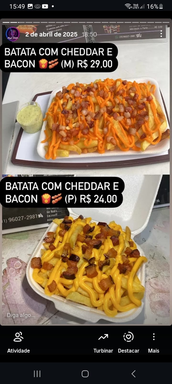 Porção Batata Especial Cheddar e bacon.