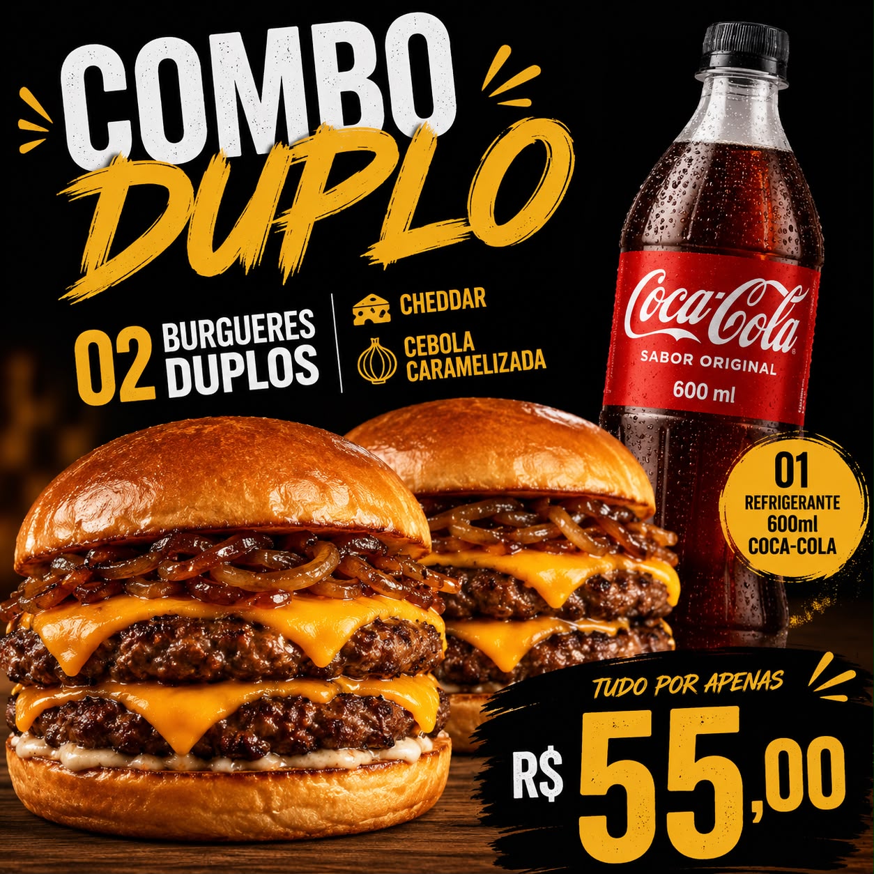 Duplo Cheddar e Cebola + coca