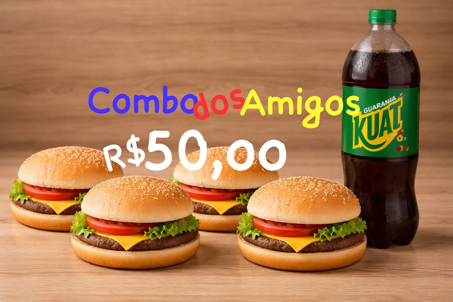 Combo dos AMIGOS (04 lanches + 01 refri kaut 2l)